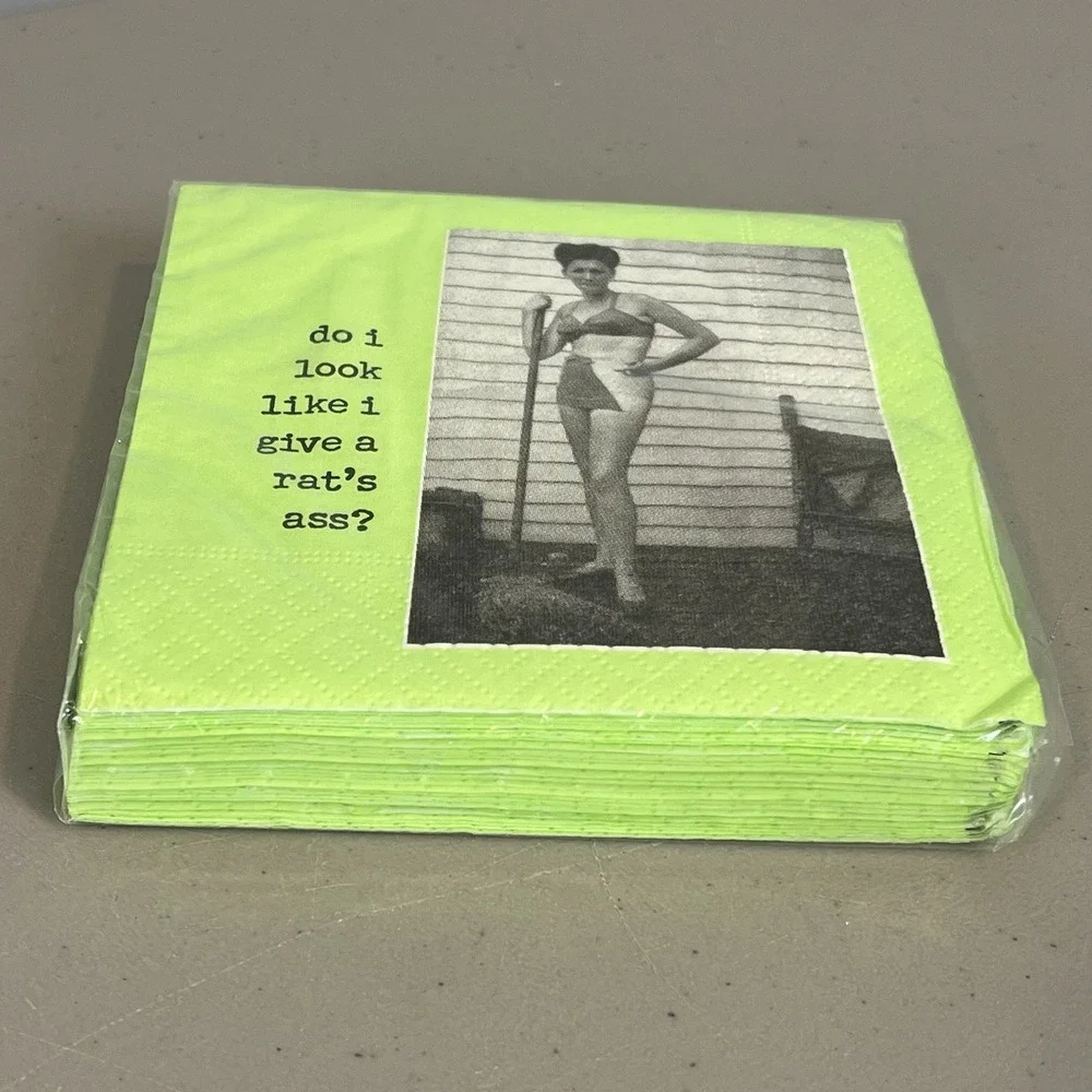 Funny Cocktail Napkins Retro Bikini Woman Do I Look Like I Give a Rat's Ass New